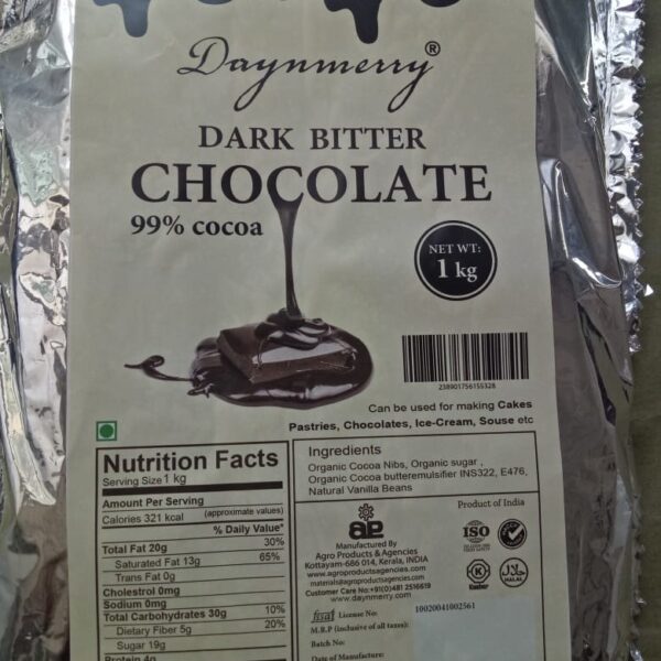 99% Dark Bitter Chocolate 1 KG Bar