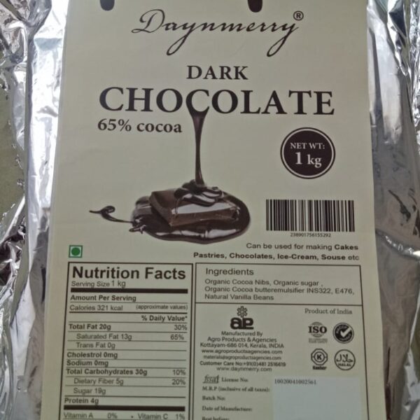 Daynmerry Dark Chocolate 65% Cocoa 1 kg Bar